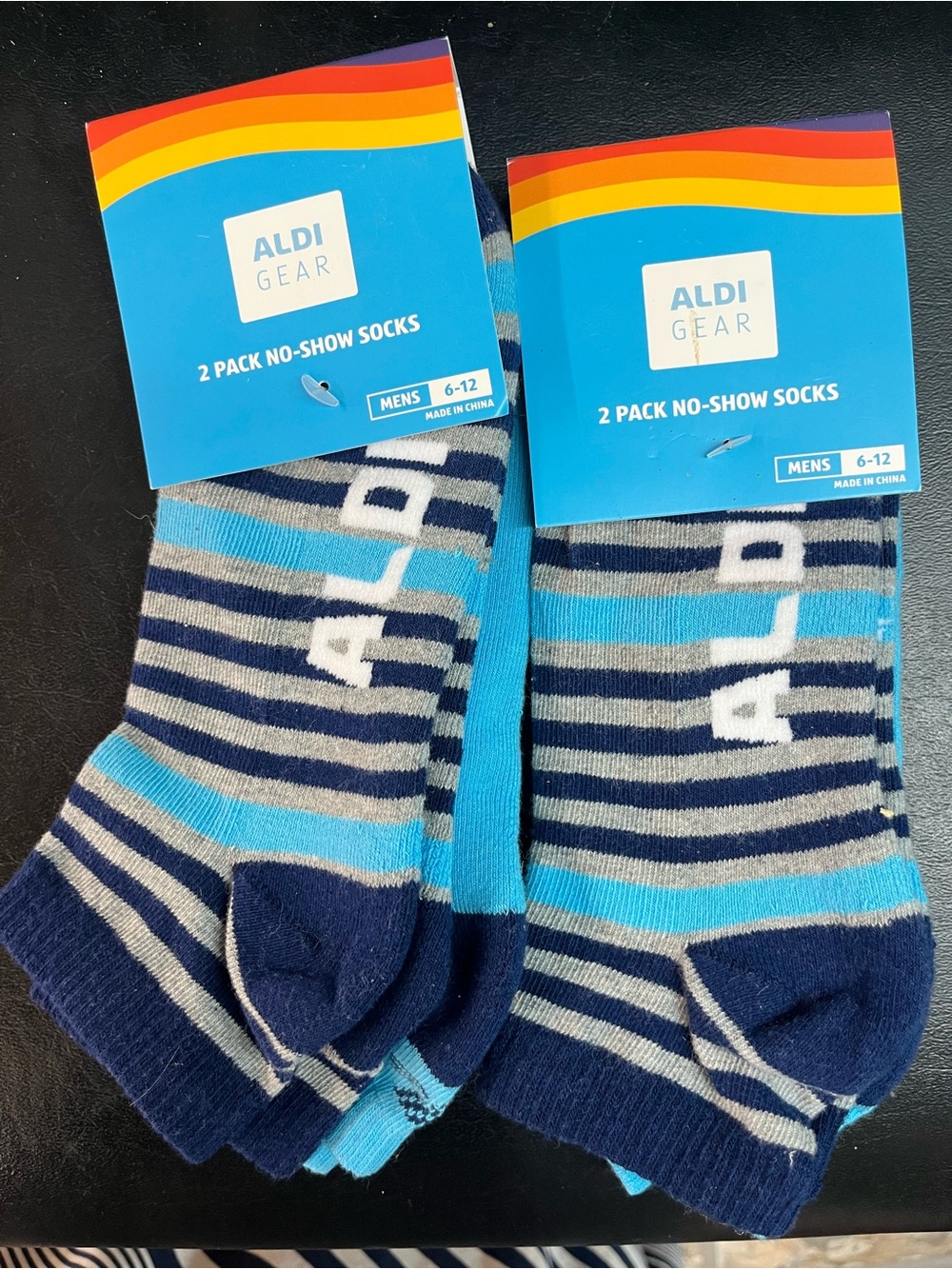2 ALDI GEAR Mens No-Show Socks 2 pack  2024 Blue & Gray Size  6-12 men’s NWT